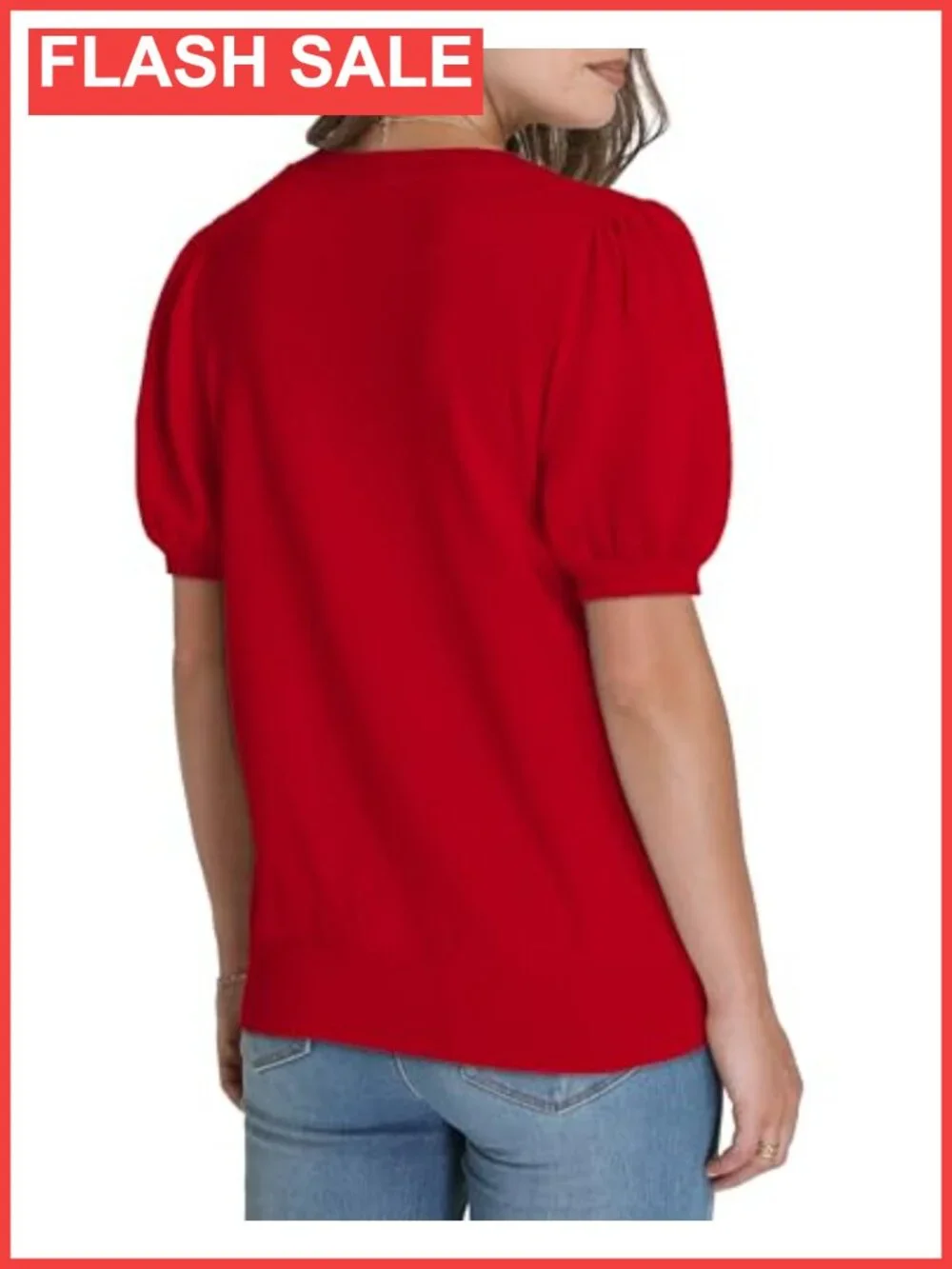 Womens Puff Short Sleeve Sweater Business Casual Work Blouse